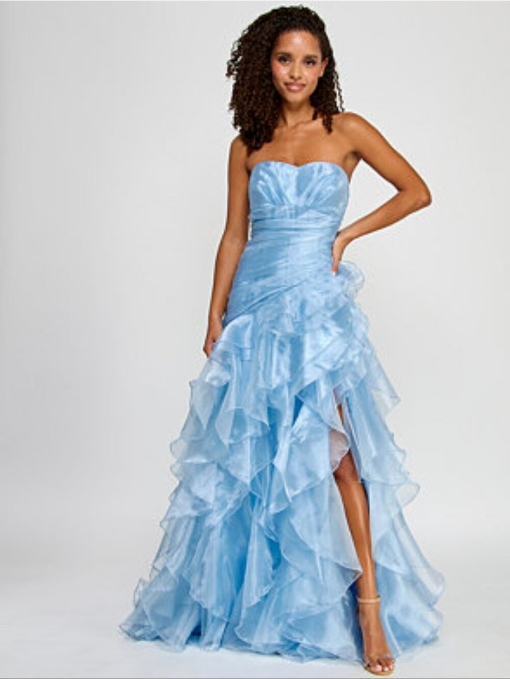 Say Yes Dress Juniors' Ruffled Strapless Ball Gown Blue Size 9